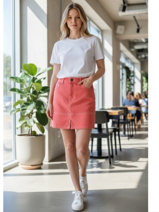 Wildfang Dresses & Skirts - Wildfang Coral Denim Mini Skirt - Salmon Coral